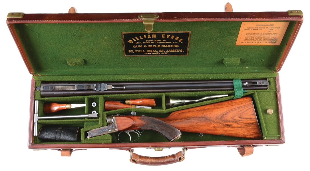 (C) FINE "GOLDEN AGE" BOXLOCK EJECTOR DOUBLE RIFLE BY WILLIAM EVANS IN HIGH ORIGINAL CONDITION AND WITH ORIGINAL CASE AND ACCESSORIES