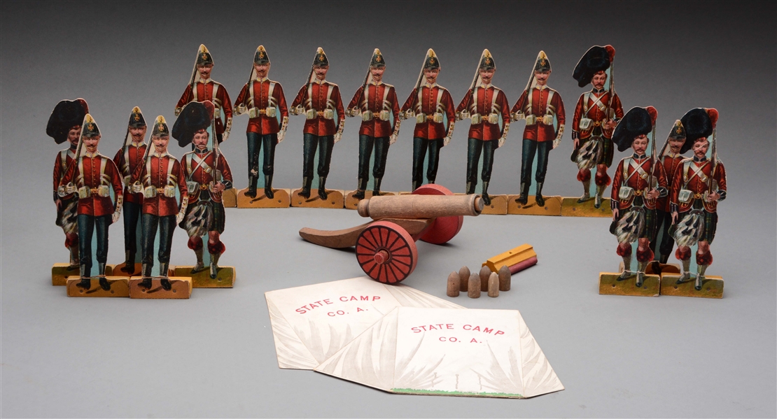 LOT OF MCLOUGHLIN PAPER TOY SOLDIERS, TENTS & CANNON.