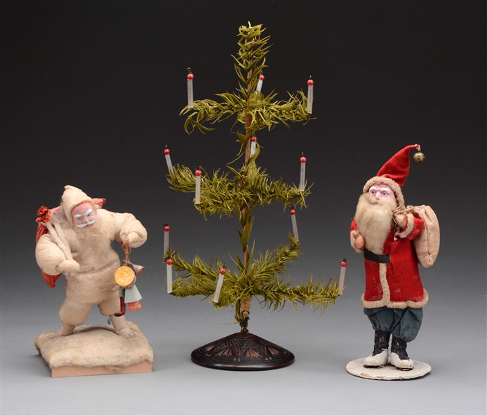 LOT OF 3: TWO SANTA FIGURES & CHRISTMAS TREE.