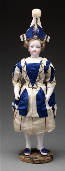 AN EXTRAORDINARY RARE FRENCH BISQUE DOLL CANDY CONTAINER.