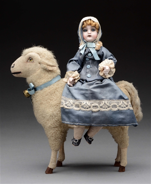 LITTLE BO PEEP RIDING A LAMB CANDY CONTAINER.