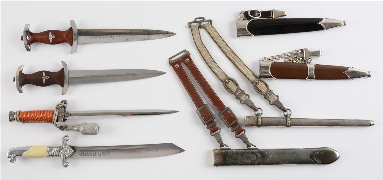 LOT OF 4: 3 THIRD REICH "PARTS" DAGGERS AND AN ARMY DAGGER.