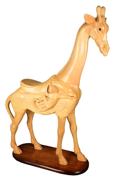 LARGE CARVED WOOD GIRAFFE STATUE. 
