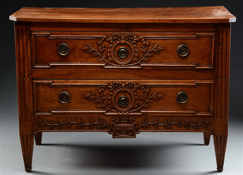 LOUIS XVI STYLE CARVED FRUITWOOD COMMODE. 