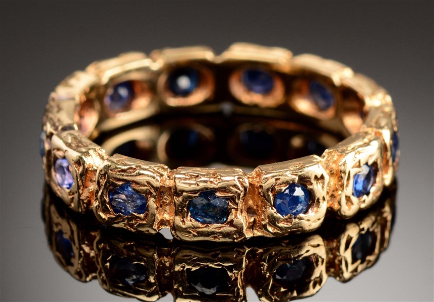 14K GOLD TIFFANY & CO. SAPPHIRE ETERNITY BAND IN BOX. 
