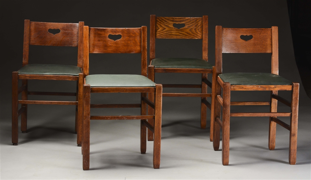 SET OF FOUR STICKLEY BROTHERS HEART CUTOUT CHAIRS, NO. 841 1/2.