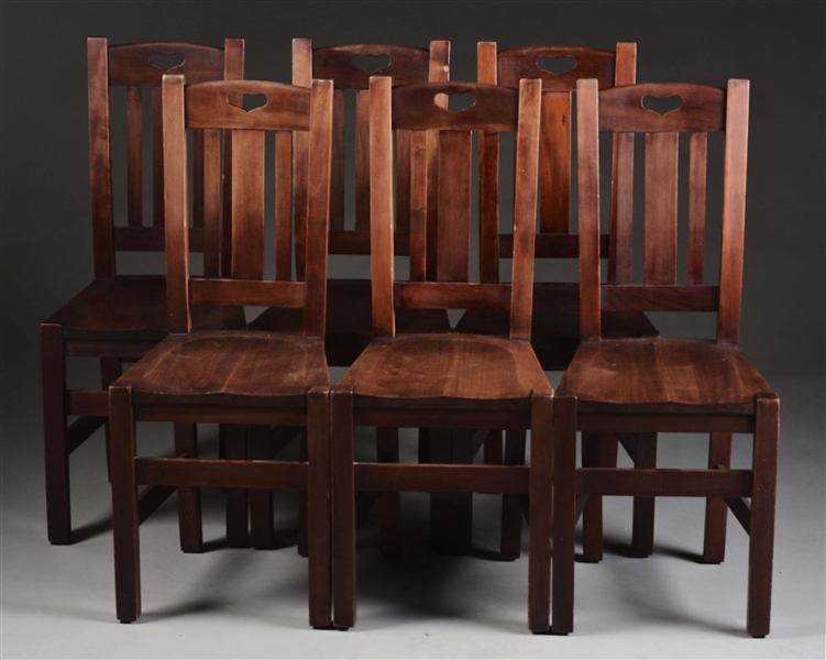 SET OF SIX STICKLEY BROTHERS HEART CUTOUT CHAIRS, NO. 612 1/2.