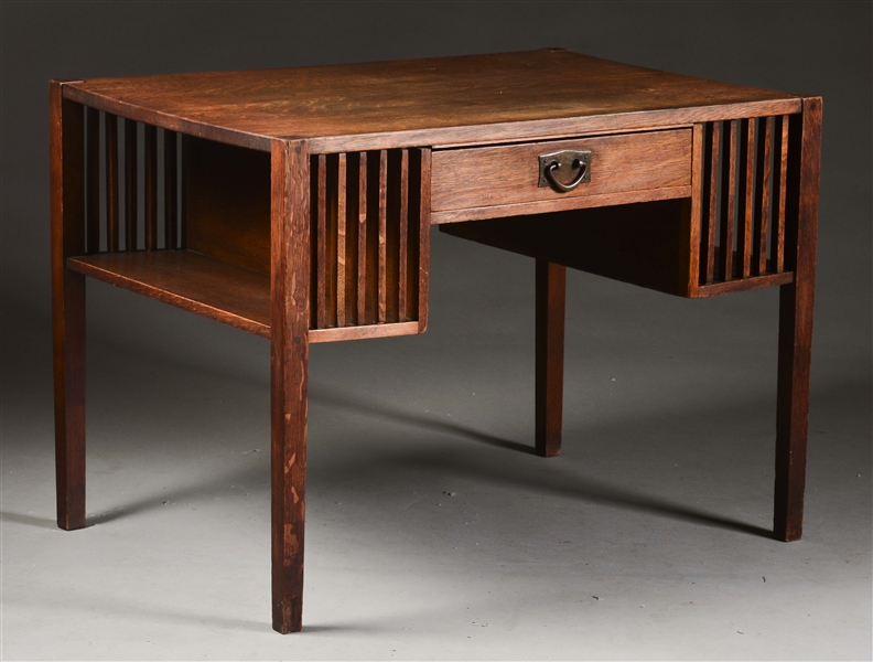RARE GUSTAV STICKLEY SPINDLE SIDED LIBRARY TABLE/PARTNERS DESK.
