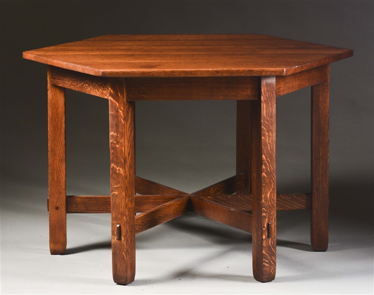 STICKLEY BROTHERS ARTS & CRAFTS HEXAGONAL TABLE, NO 2692.