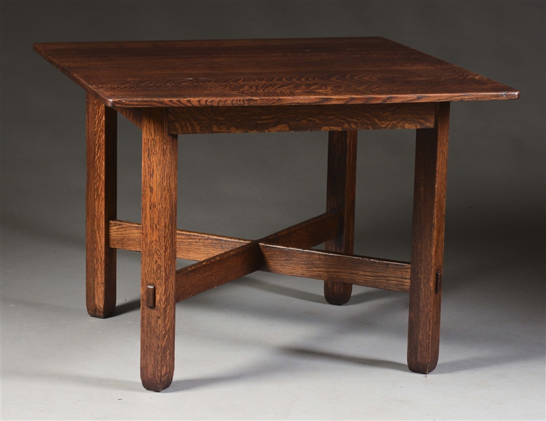 STICKLEY BROTHERS 40" SQUARE LAMP/BREAKFAST TABLE.