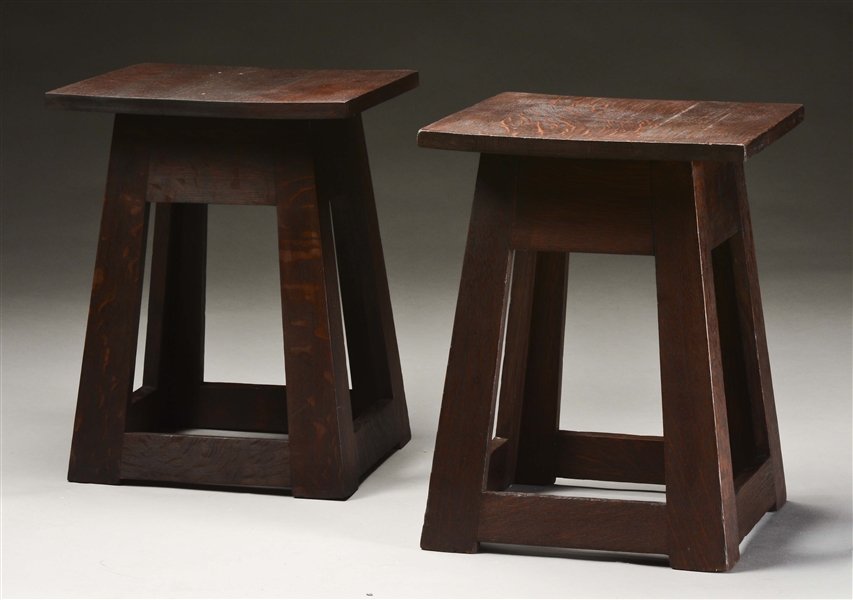 LOT OF 2: PAIR, GUSTAV STICKLEY FOR TOBEY ARTS & CRAFTS TABORETS.
