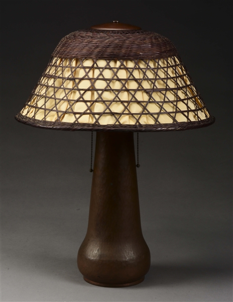 GUSTAV STICKLEY HAMMERED COPPER LAMP, NO. 50.