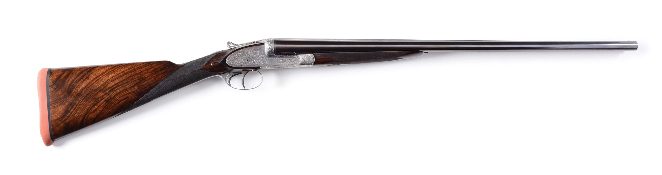 (C) SUPERB QUALITY GALAND "REGLE AU TIR" SIDELOCK EJECTOR PIGEON SHOTGUN WITH FINE ENGRAVING AND CARVED FENCES BY H. LEUMERS. 