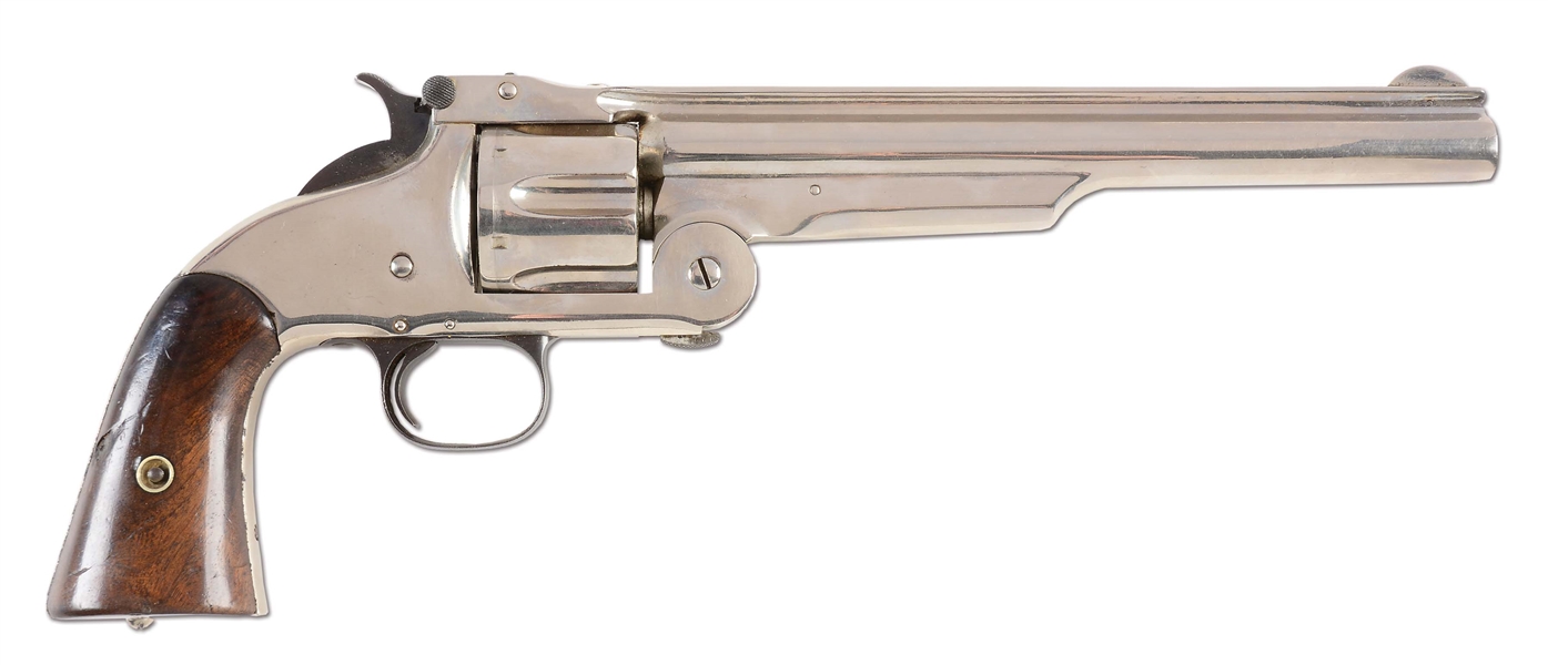(A) NICKEL PLATED SMITH & WESSON 2ND MODEL AMERICAN SINGLE ACTION REVOLVER.