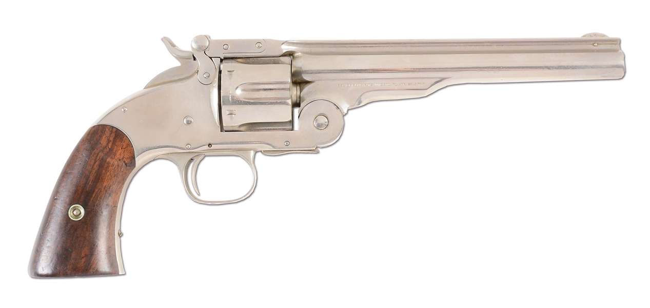 (A) NICKEL PLATED SMITH & WESSON US SCHOFIELD NO. 3 SINGLE ACTION REVOLVER.