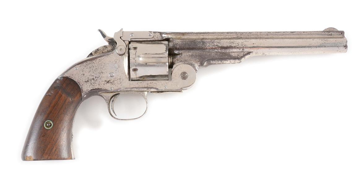 (A) NICKEL PLATED SMITH & WESSON SCHOFIELD 1ST MODEL SINGLE ACTION REVOLVER.