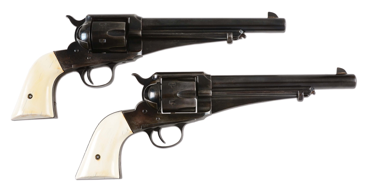 (A) LOT OF 2: PAIR OF CONSECUTIVLY NUMBERED REMINGTON 1875 SINGLE ACTION REVOLVERS.
