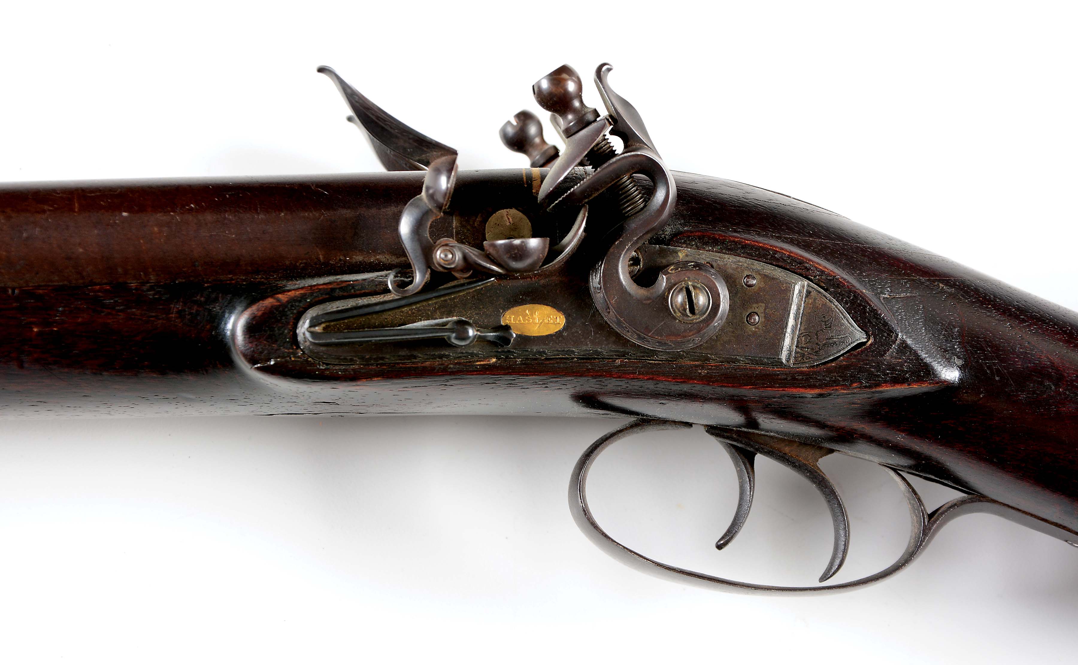 A) rare american double barrel flintlock shotgun by haslett of baltimore re...