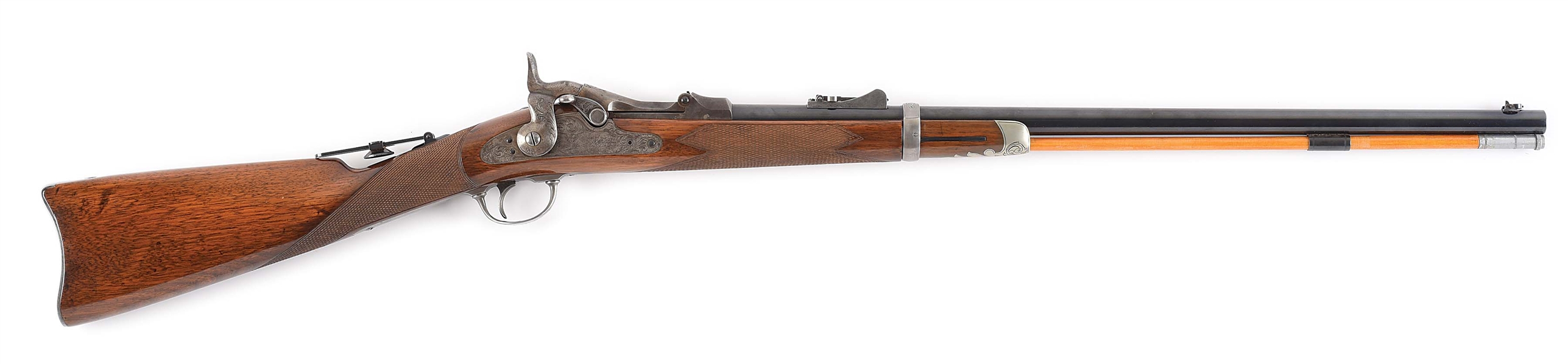 (A)   RARE SPRINGFIELD MODEL 1875 TYPE II OFFICER’S MODEL TRAPDOOR RIFLE.