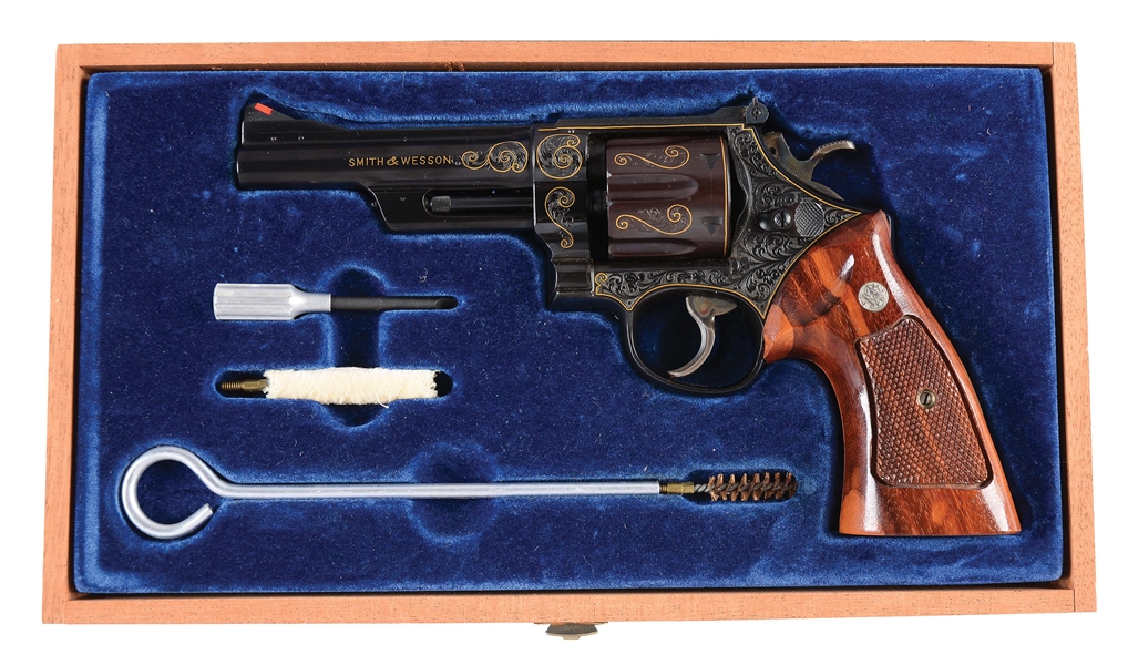 (C) CASED, ENGRAVED & GOLD INLAID SMITH & WESSON PRE-MODEL 27 DOUBLE ACTION REVOLVER.