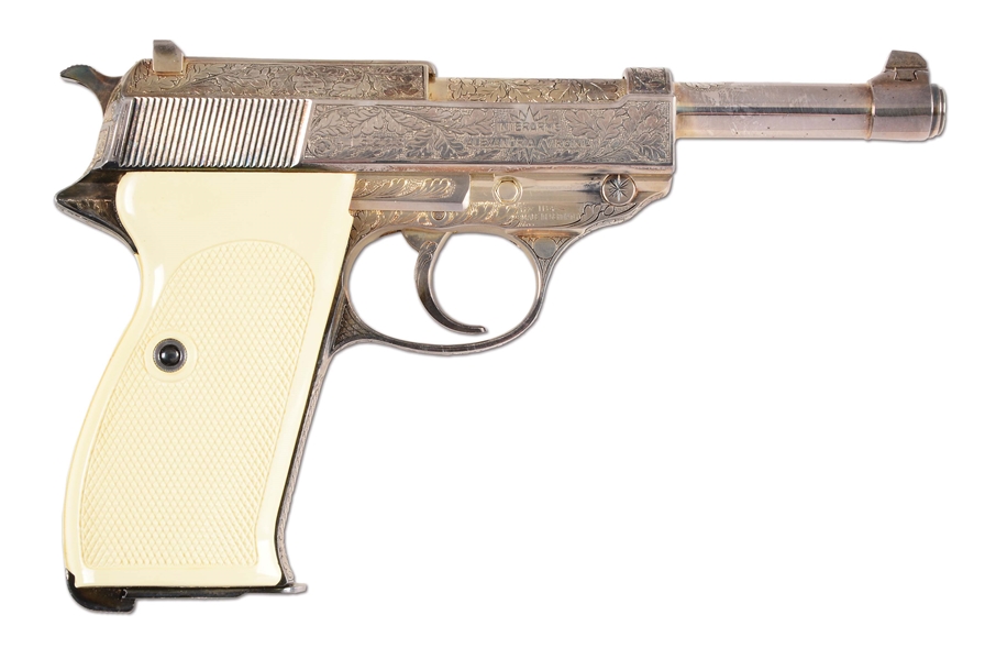 (C) BOXED, SILVER PLATED & ENGRAVED WALTHER P.38 SEMI-AUTOMATIC PISTOL.