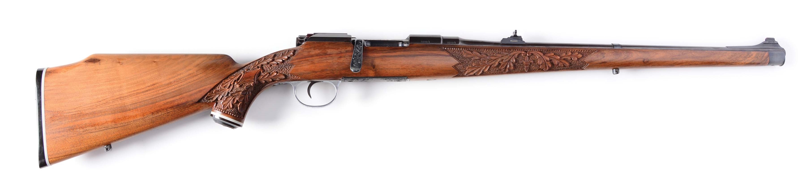 (C) CUSTOM STEYR MODEL 1914 MANNLICHER-STYLE BOLT ACTION CARBINE WITH OAK LEAF CARVED "CHECKERING" AND SOME WELL DONE ENGRAVING