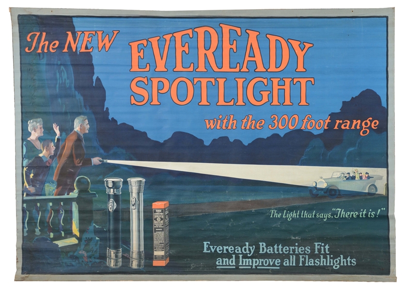 1922 EVEREADY FLASHLIGHT ADVERTISING CLOTH POSTER. 