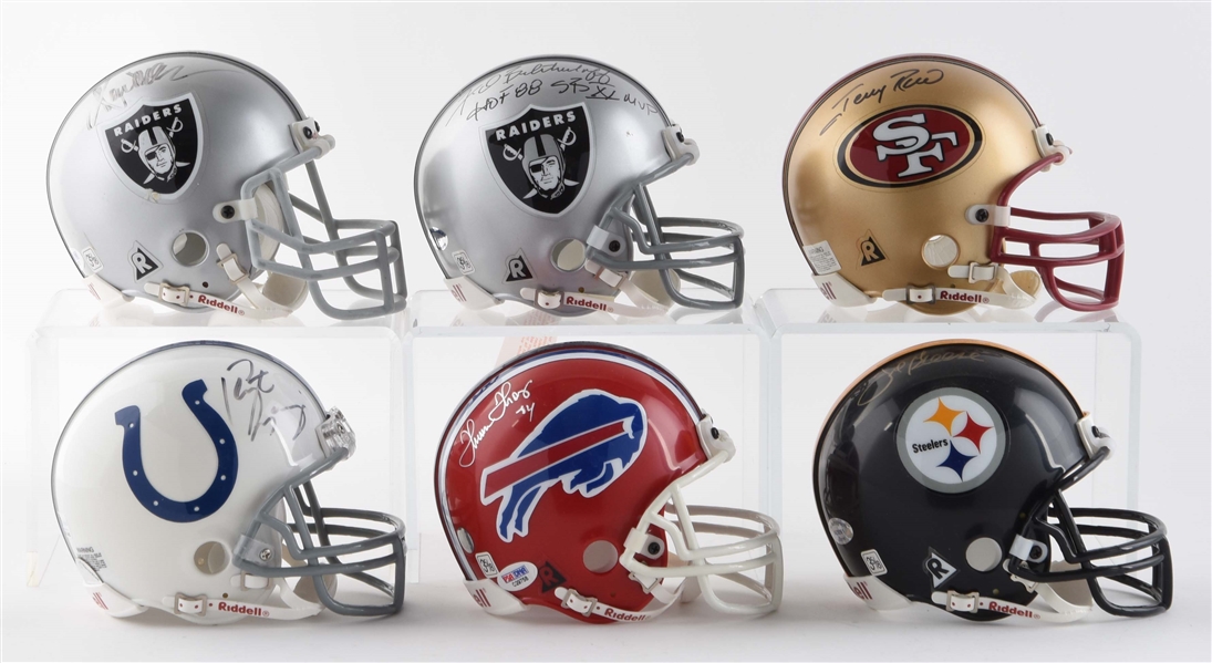 LOT OF 6: NFL AUTOGRAPHED MINIATURE HELMETS.