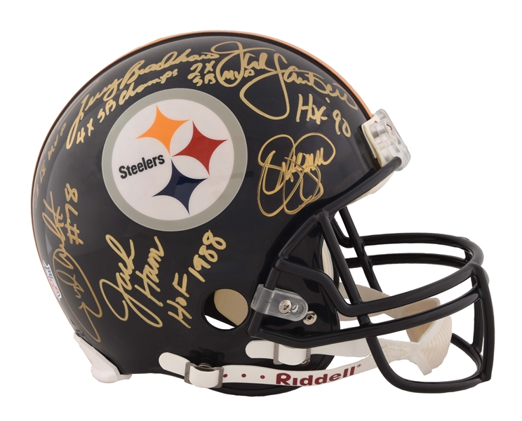 PRO-ISSUE PITTSBURGH STEELERS TEAM SIGNED HELMET.