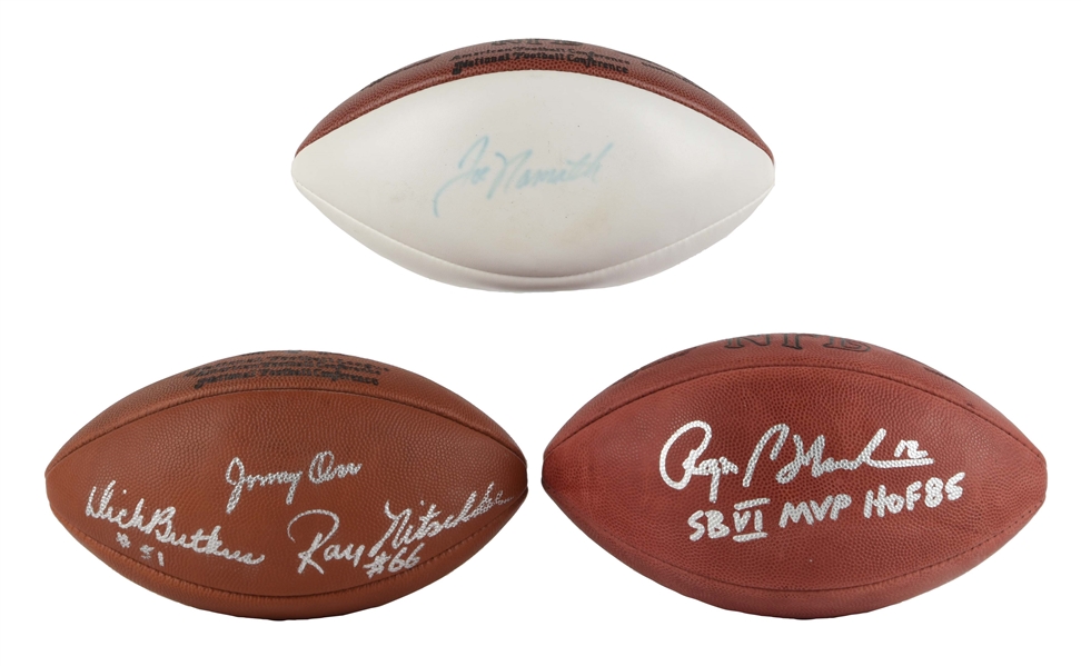 LOT OF 3: NFL AUTOGRAPHED FOOTBALLS IN CASES.