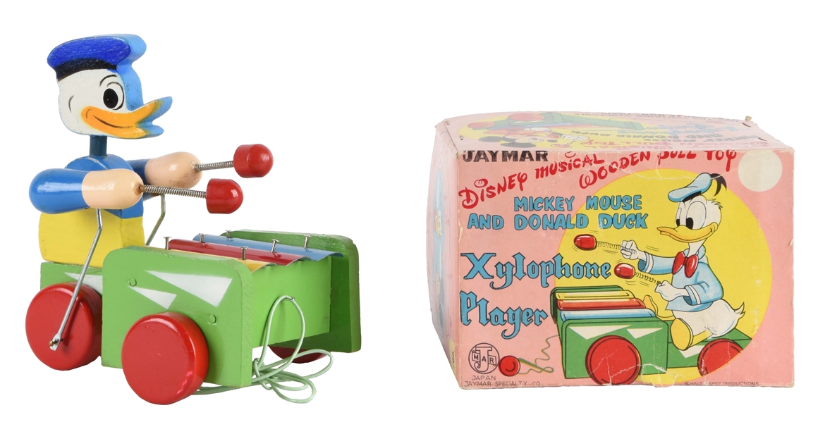 SCARCE JAYMAR WALT DISNEY DONALD DUCK XYLOPHONE PLAYER TOY WITH BOX. 