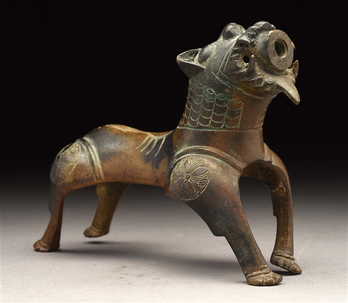 BRONZE AQUAMANILE IN THE FORM OF A DOG.