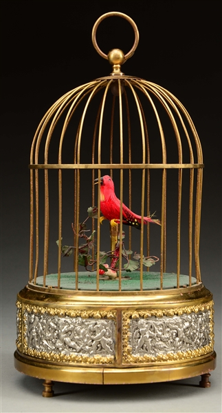 ANTIQUE BIRD IN A CAGE MUSIC BOX .