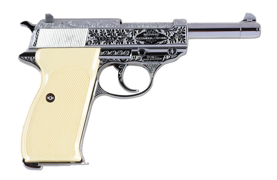 (M) CASED, PLATED & FACTORY ENGRAVED GERMAN WALTHER P.38 SEMI-AUTOMATIC PISTOL.