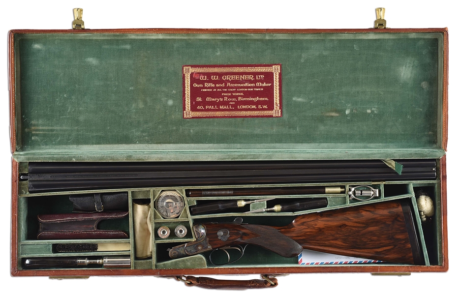 (C) W. W. GREENER SPECIAL GRADE 3" CHAMBER, FACILE PRINCEPS BOXLOCK EJECTOR WATERFOWLING SHOTGUN WITH ORIGINAL CASE AND ACCESSORIES.