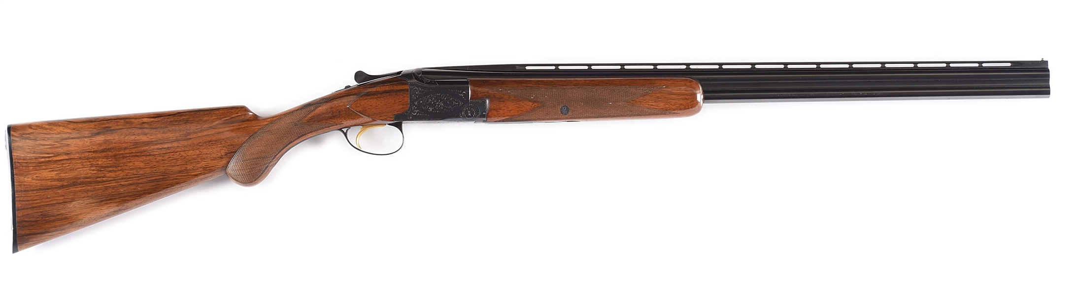 (C) RARE EARLY 60S LONG TANG ROUND KNOB 28 GAUGE BROWNING SUPERPOSED SHOTGUN WITH ORIGINAL EXTRA BARRELS AND CASE.