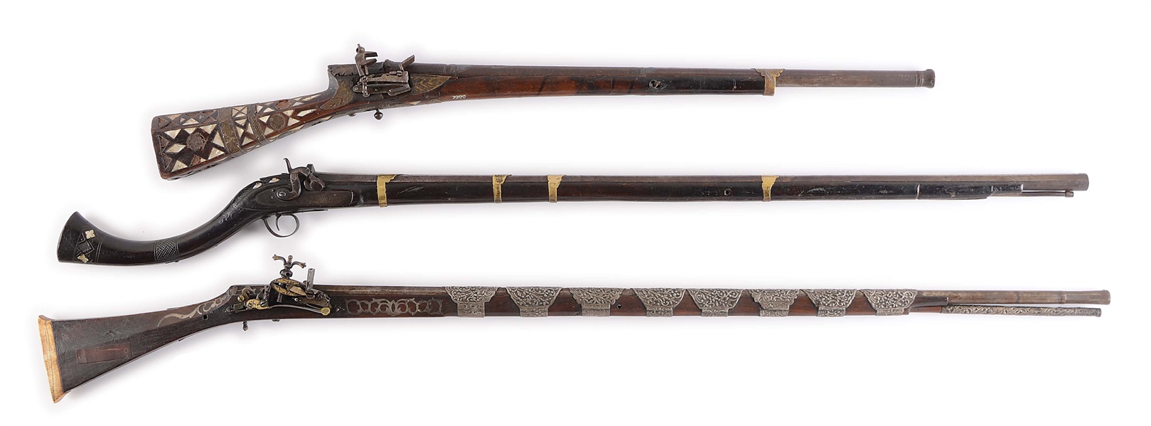 (A) LOT OF 3: EASTERN FLINTLOCK AND PERCUSSION FIREARMS.