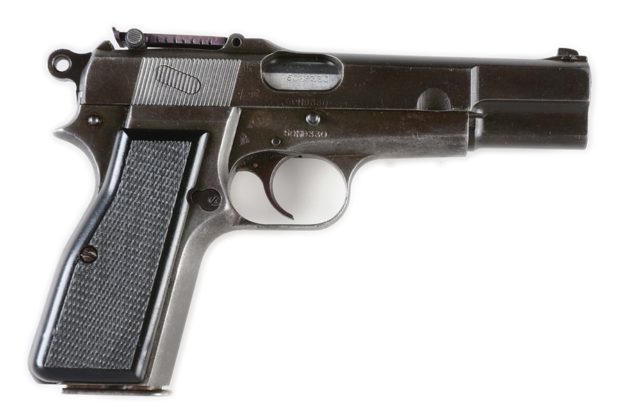 (C) CANADIAN BROWNING INGLIS HI-POWER MK I WITH WOODEN HOLSTER/STOCK.