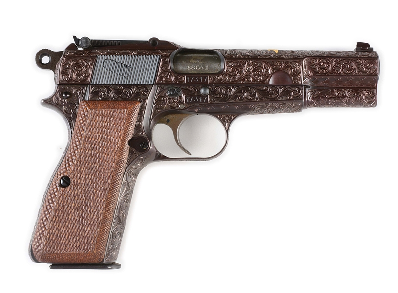 (C) ENGRAVED FN BROWNING HI-POWER 9MM SEMI-AUTOMATIC PISTOL.