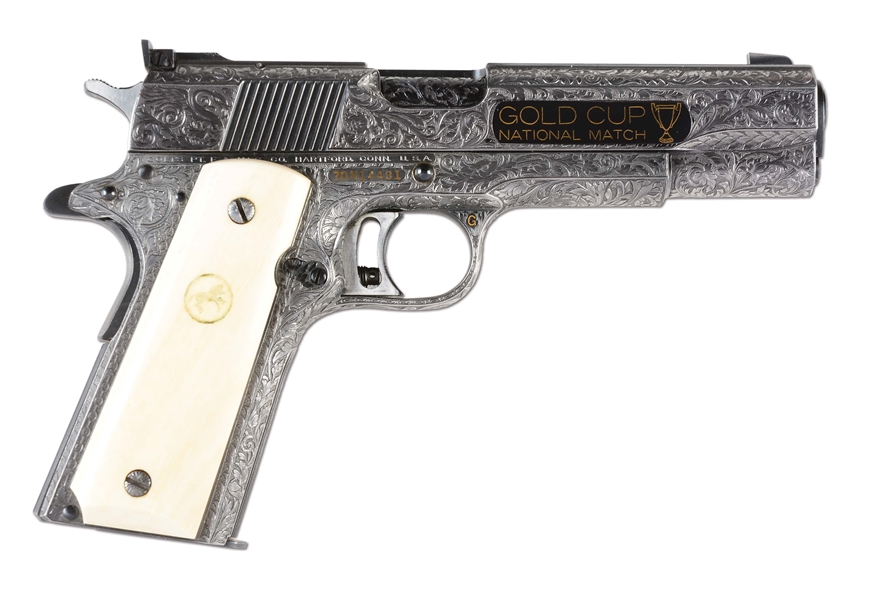 (M) CUSTOM ENGRAVED COLT SERIES 70 GOLD CUP NATIONAL MATCH MODEL 1911A1 SEMI-AUTOMATIC PISTOL (1974).
