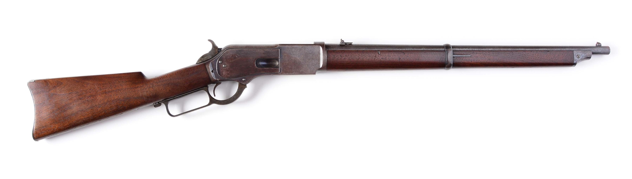 (A) EARLY BRITISH PROOFED LONDON DEALER MARKED WINCHESTER MODEL 1876 OPEN TOP SADDLE RING CARBINE.