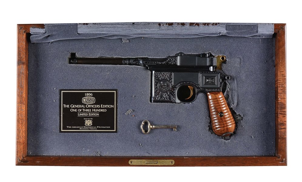 (C) CASED AMERICAN HISTORICAL FOUNDATION LIMITED OFFICERS EDITION BROOMHANDLE MAUSER SEMI-AUTOMATIC PISTOL.