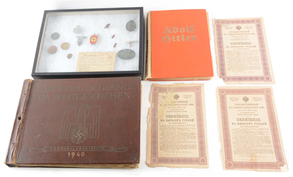 LOT OF 4: GERMAN PHOTO BOOKS WITH VARIOUS INSIGNIA & PAPERWORK.