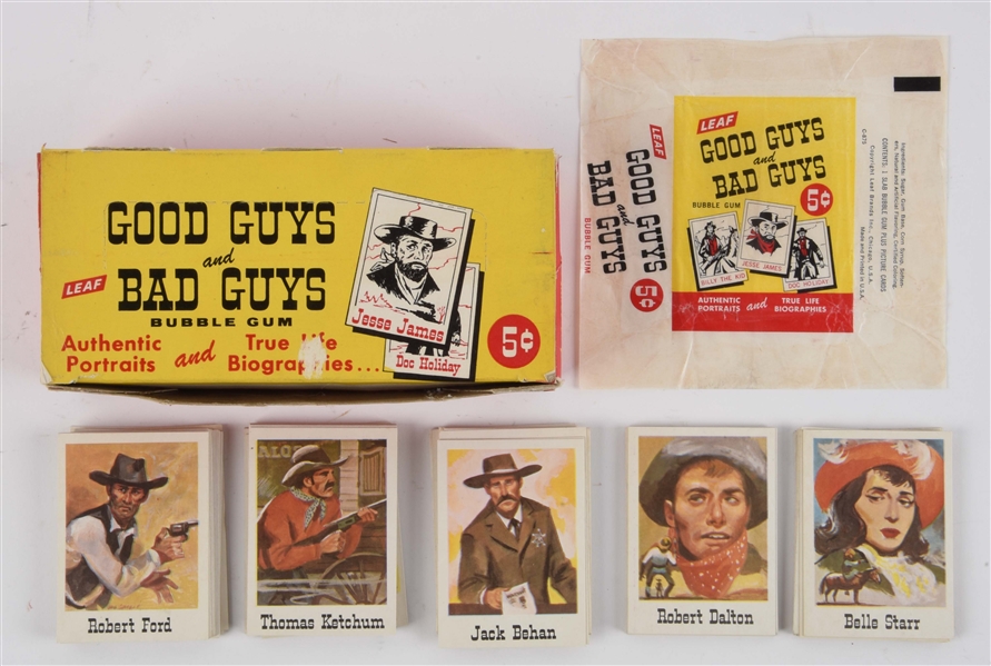 1960 LEAF GOOD GUYS AND BAD GUYS WAX BOX, WRAPPER & CARDS. 