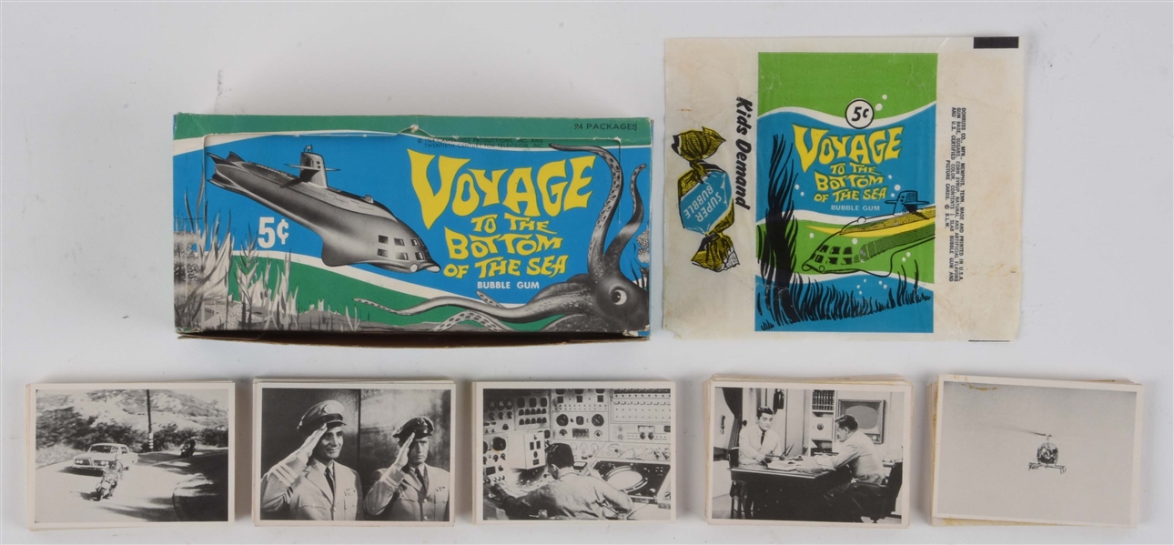 1964 DONRUSS "VOYAGE TO THE BOTTOM OF THE SEA" EMPTY WAX BOX, WRAPPER & CARDS. 