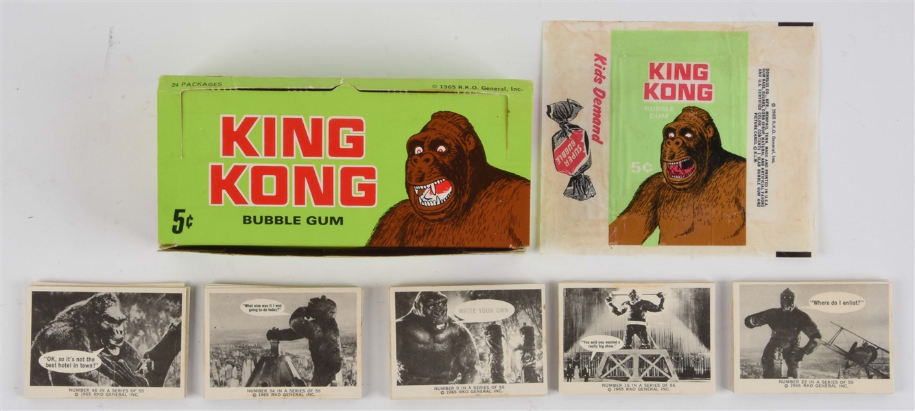 1965 DONRUSS "KING KONG" WAX BOX, WRAPPER & CARDS. 