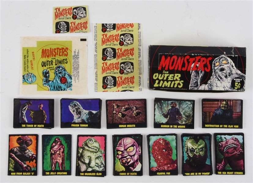 1964 BUBBLES INC. MONSTERS FROM OUTER LIMITS BOX, WRAPPERS & CARDS.