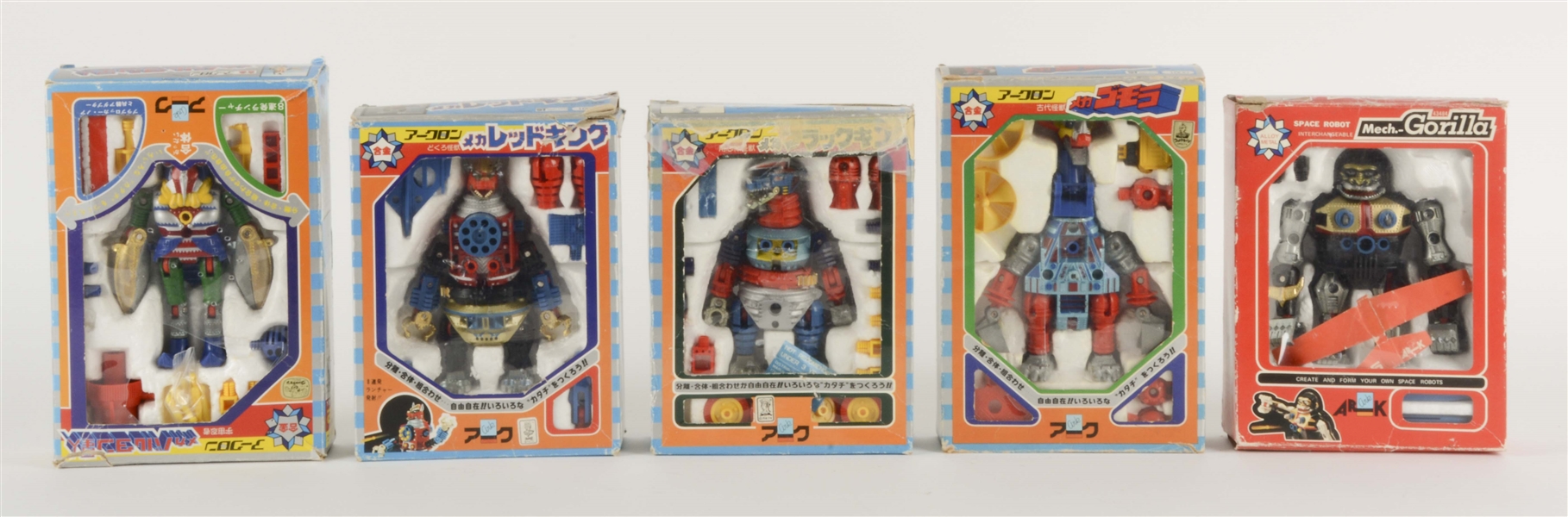 LOT OF 5: 1907S JAPANESE ARK DIE-CAST CHARACTER TOYS IN BOXES. 