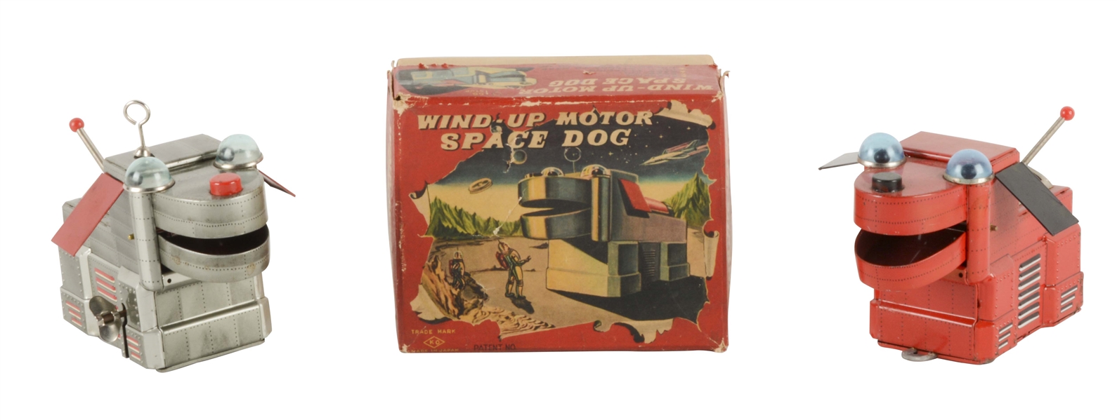 LOT OF 2: JAPANESE TIN LITHO SPACE DOG TOYS.