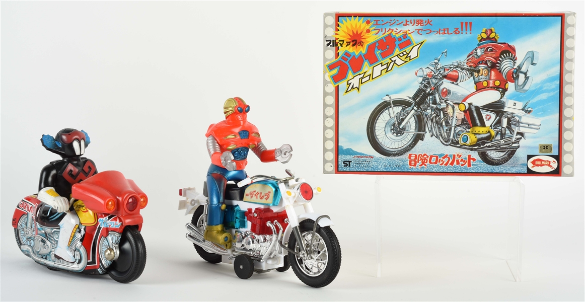 LOT OF 2: JAPANESE FRICTION CHARACTER MOTORCYCLE TOYS.